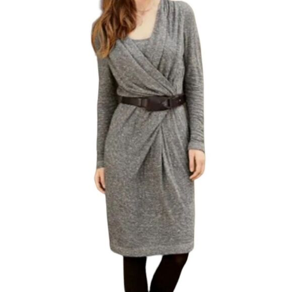 Peruvian Connection‎ Petra Grey Marled Dress Long Sleeve Cotton NWT Large - Picture 1 of 8